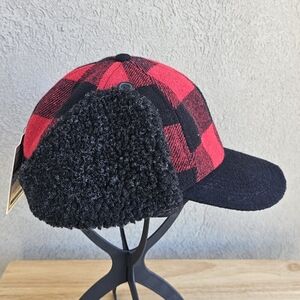 Men's Red Black Buffalo Plaid Baseball Trapper Ear Flap Hat L/XL